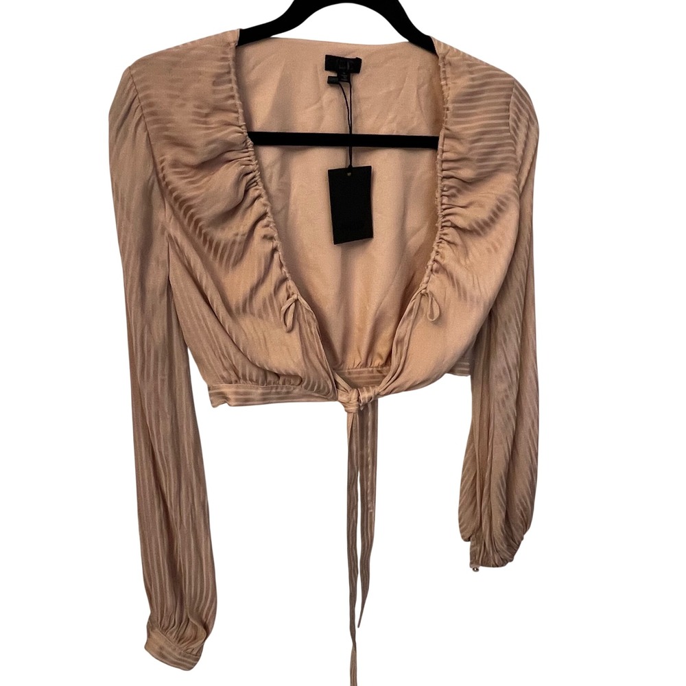 NBD Davis NWT Champagne Long Sleeve Crop Tie Waist Top. Women's Small